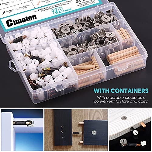 Cimeton 120Pcs Furniture Connecting Hardware Connectors Assortment Kit Including Cam Fitting Wood Dowel Pins And Pre-Inserted Nut And Furniture Crib Screws #TOP4