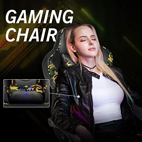 YOURLITEAMZ Racing Gaming Chair with Footrest, Height Adjustable Reclining Computer Chair, Desk Chair High Back with PU Leather for Home Office, Camouflage(Upgraded with Massage Pillow)