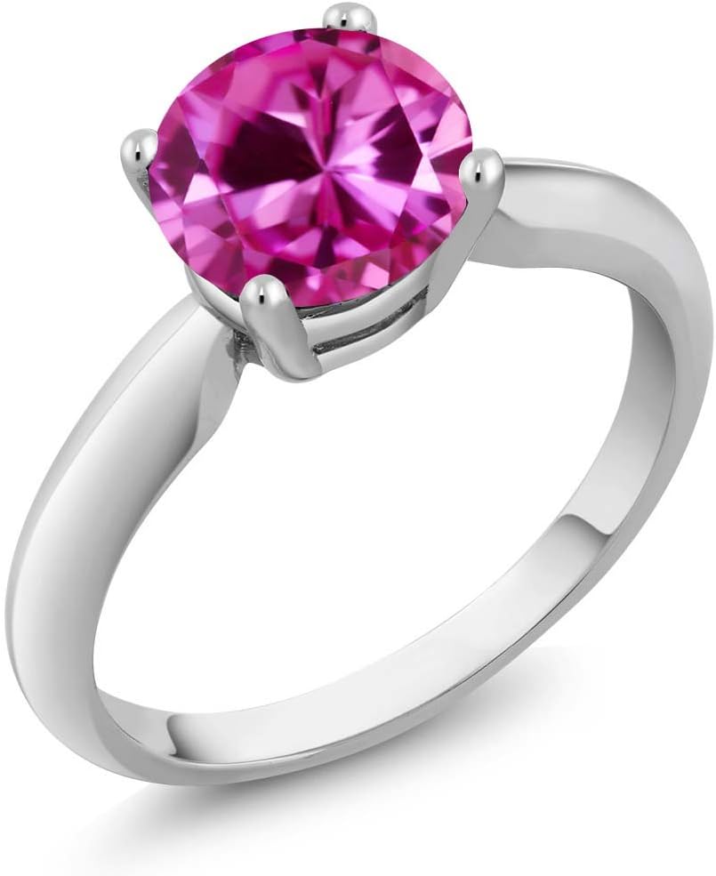 Gem Stone King 925 Sterling Silver Round 7MM Gemstone Birthstone Solitaire Engagement Ring | Wedding Engagement Anniversary Promise Ring For Women
