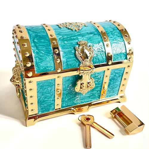 Large-Double-layer-Retro-Metal-Jewelry-Chest-Pirate-style-Lion-Head-Relief-Treasure-Box-With-Lock-Womens-Jewelry-Storage-Oil-Painting-Green-Golden Large Double-layer Retro Metal Jewelry Chest, Pirate-style Lion Head Relief Treasure Box With Lock Women's Jewelry Storage (Oil Painting Green Golden) - Image 1