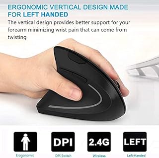 BeWishes Ergonomic Left-Handed Wireless Vertical Mouse, 2.4G, 3 Adjustable DPI (800/1200/1600), Specially for Left Handers