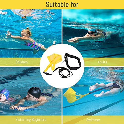 Swim Tether, Swimming Resistance Belt, Swimming Parachute for Speed Training, Swim Resistance Belt Swimming Strength Training Belt for Children Adults with 360° Rotating Quick Release Buckle