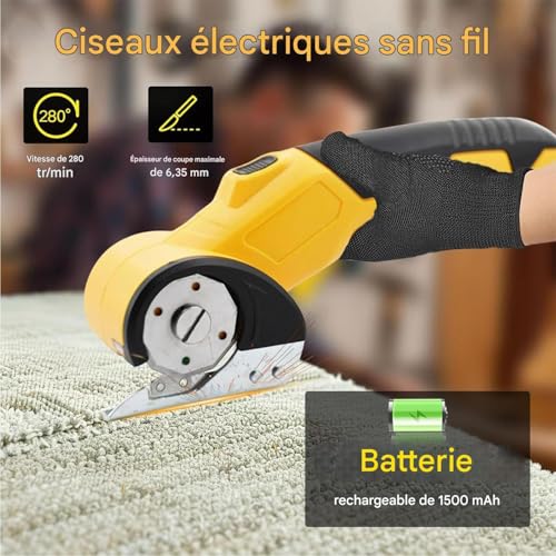 Ciseaux électriques sans fil portables avec LED pour atelier de bricolage