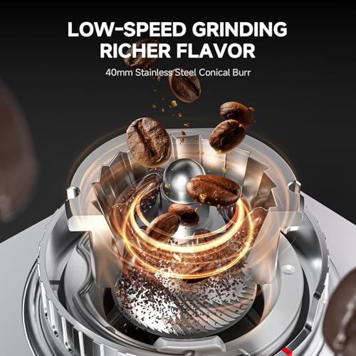 Image of AMZCHEF Burr Coffee Grinder with 45 Settings, Anti-Static, Ice Silver