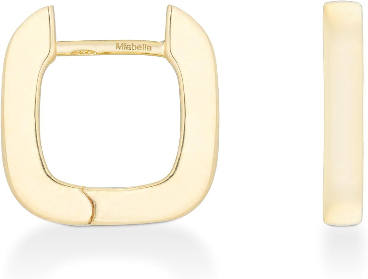 Italian 925 Sterling Silver or 18K Gold Plated 2.5mm Square Lightweight Small Huggie Hoop Earrings for Women/Made in Italy