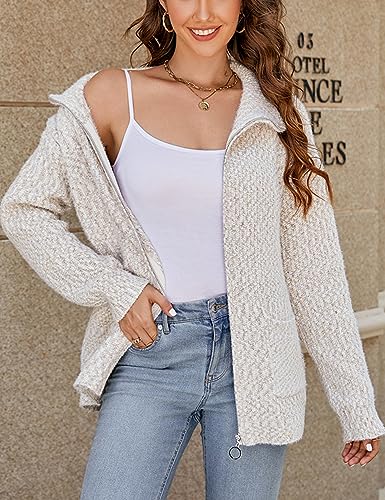 Gihuo Womens Cardigan Sweaters Long Sleeve Lightweight Fuzzy Knit Fall Sweaters 2024 Zip Up Knitted Coat Knitwear3