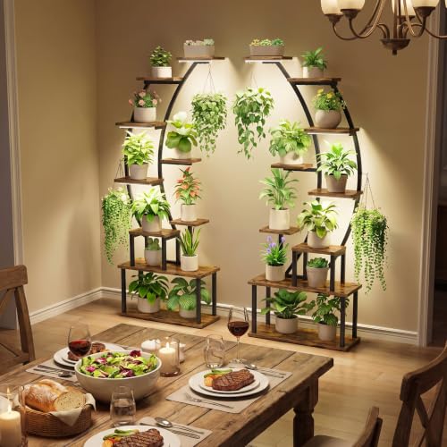 Image of 2 Pack Plant Stand Indoor with Grow Lights, 9 Tier Large Tall Plant Shelf