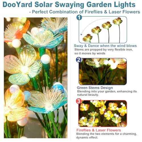 DooYard Solar Swaying Garden Lights – Upgraded Flower & Firefly Lights with Larger Solar Panel, Waterproof Outdoor Pathway & Flowerbed Light for Yard & Holiday Decor (4pack) by DooYard - Image 2