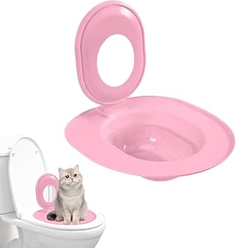 Cat Toilet Seat Training Kit,Removable Pet Toilet Training System,Washable Cleaning Pad for Cats,Reusable Plastic Trainer for Pet Cleaning,Portable Trainer for Home Pet Shop Pet Care Pink