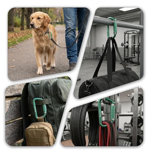 Image of FresKaro 3inch 12kN-2698lbs Auto Locking Carabiner Clips, Solid D Shape, Heavy Duty 7075 Aluminum, Lightweight 1.09oz, Rust Proof, for Hammock, Hiking, Dog Leash, Keychain etc., Multi-Colors