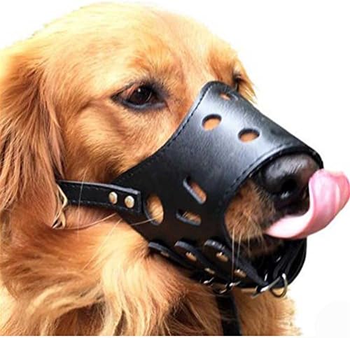 Kwan Leather Dog Muzzle for Anti-Biting Anti-Barking Anti-Chewing Training Allow Drink (XS, Black)