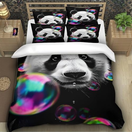Parure de lit panda 3D housse de couette microfibre ado