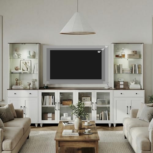 Image of Kikihouse 116.5 inch Entertainment Center for TVs up to 75 | Glass Display Cabinets with Spotlights, Adjustable Shelf, Elevated Leg Design for Living Room, Bedroom