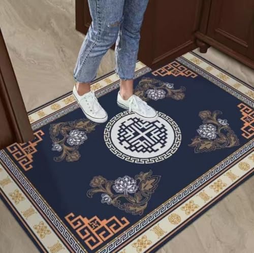 Heuitgs 玄関マット 中国風古典デザイン 80×120cm 大サイズ ゴブラン編み? 雪尼?素材 洗浄可能 丈夫 室内用 リビング、寝室、ビジネススペース対応 (60*90cm,14)