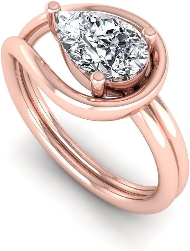 IGI Certified 1 Carat Pear Cut Lab Grown Diamond (E, VS1) 14K Gold Split Shank Solitaire Wedding Engagement Ring for Women