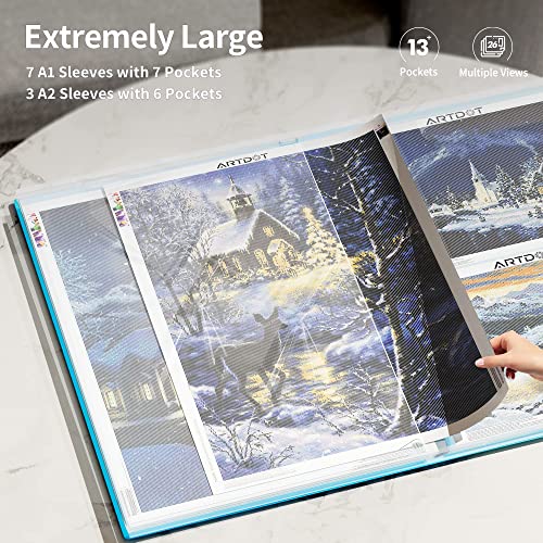 Image of ARTDOT A1 Storage Book for Diamond Painting Kits, Diamond Art Portfolio Folder for Diamond Painting Accessories with 13 Pockets, 26 Views Protectors (34x25.4inches)