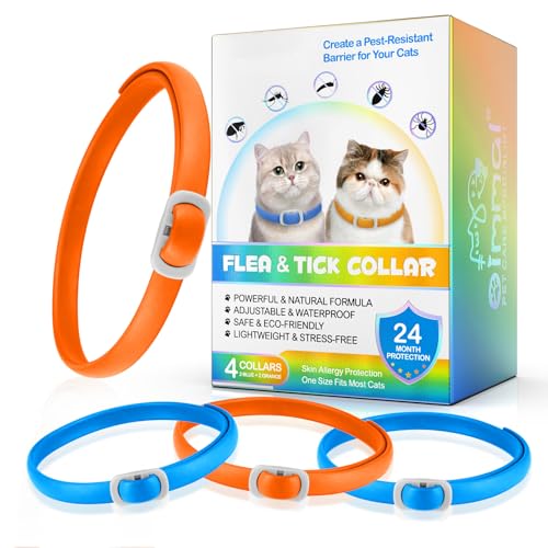 Collier Anti Puces pour Chat,Anti Puces et Tiques pour Chats Réglable pour Toutes Races Tailles,8mois Protection et Longue DuréE ImperméAble RéGlable,Traitement ContreLes Puces (Blue+Orange)