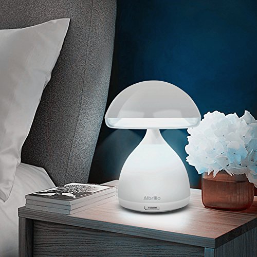 Albrillo Contrôle Tactile, Lampe Atmosphère de chevet en forme de champignon, LED Ambiance avec 7 Changements de couleur, Lumière blanche + RGB, Éclairage de nuit avec port USB