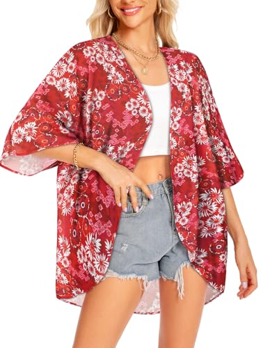 Image of Women Kimono Cardigans Casual Summer Tops Cover up Open Front Floral Print Resort Wear 2026