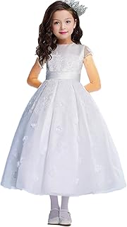 DZdress Kids Appliques Pageant Wedding Flower Girl Dresses Organza with Bow 10 White
