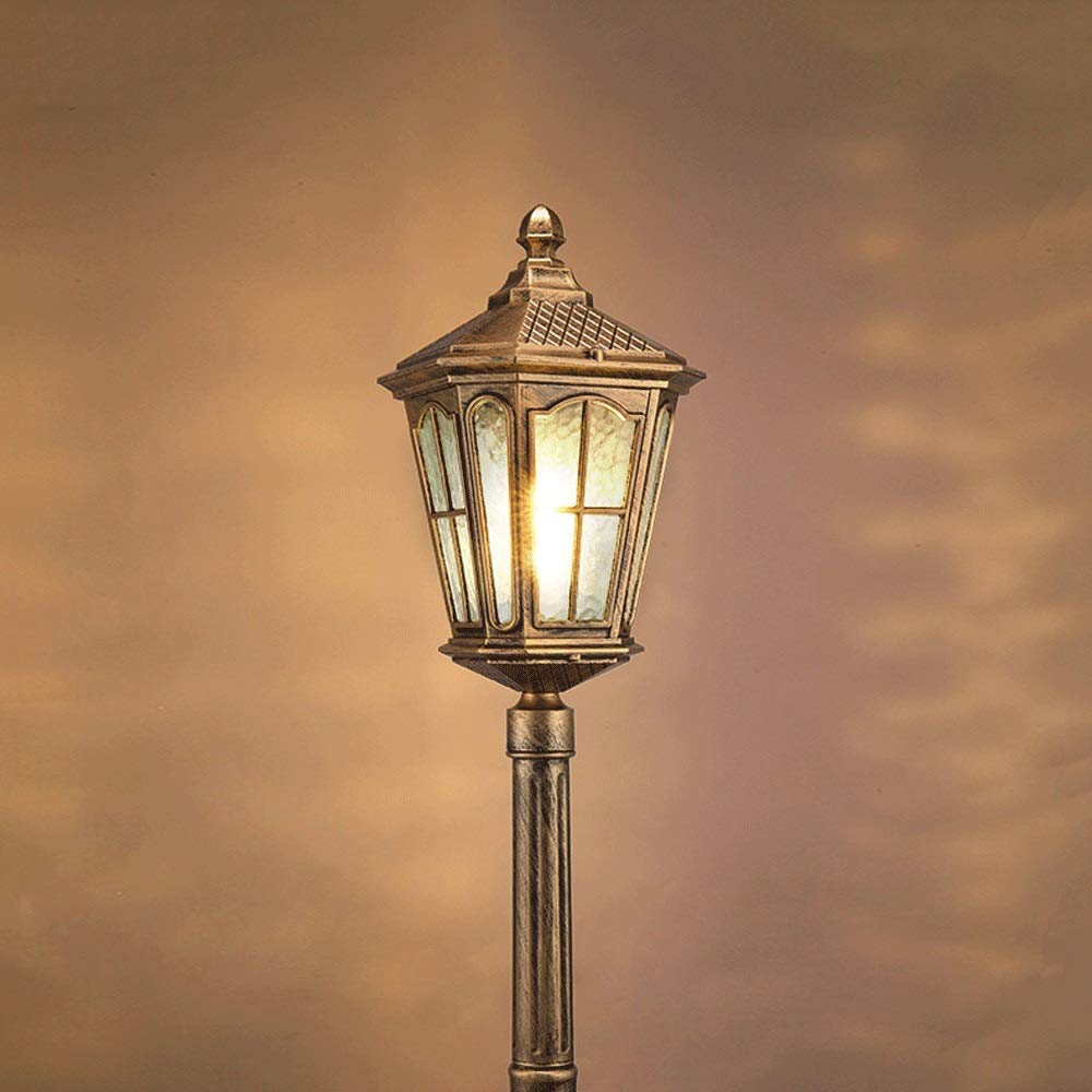 GTHTUHFD Lamp Post Lights Outdoor,High Pole Light E27 Outdoor Ip55 Waterproof Path Glass European Retro Die-Cast Aluminum Lawn Street Pillar Light,Brass-Height 1.1m