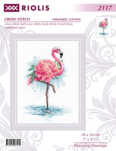 Image of RIOLIS - Blooming Flamingo 2117, Animals Cross Stitch Kits 7 inch x9, Cross Stitch Kits for Beginners & Advanced, Crossstitching Kit Adult, Embroidery Counted Stitching Kit