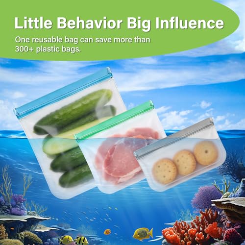 Image of 12Pack Reusable Freezer Bags Gallon Size, Silicone Lock Bags for Food Storage - Microwave & Dishwasher Safe, Leakproof Reusable Plastic Bags Ideal for Meal Prep, Leftovers, Snacks