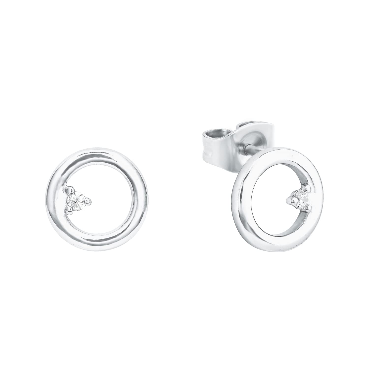 Amor stud earrings 925 sterling silver ladies earrings, with cubic zirconia synth, 0.8 cm, silver, Comes in jewelry gift box, 2026260
