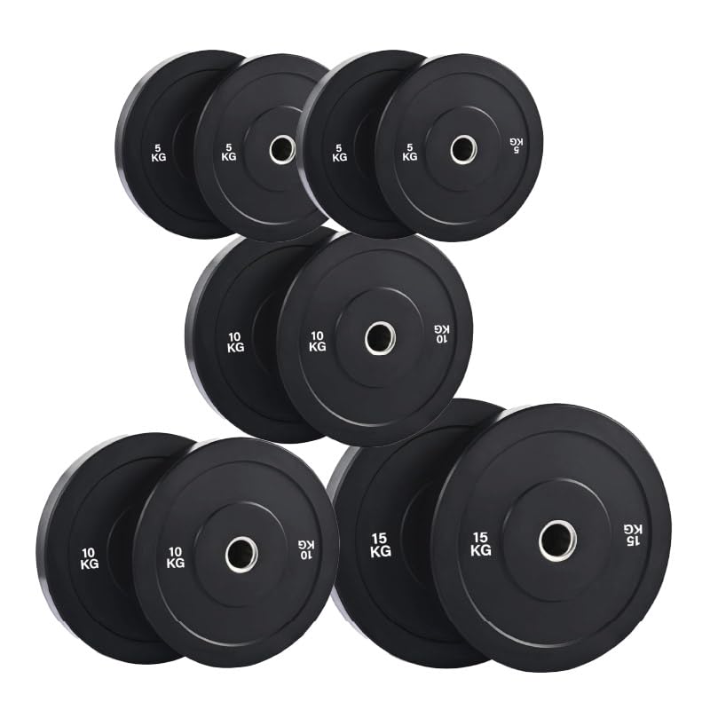 Bumper Weight Plates for Olympic Barbells, High-Density Rubber with Steel Core, 1.25kg–25kg Pairs and Sets from 45kg to 250kg, Home Gym Strength Training (90 kg Set)