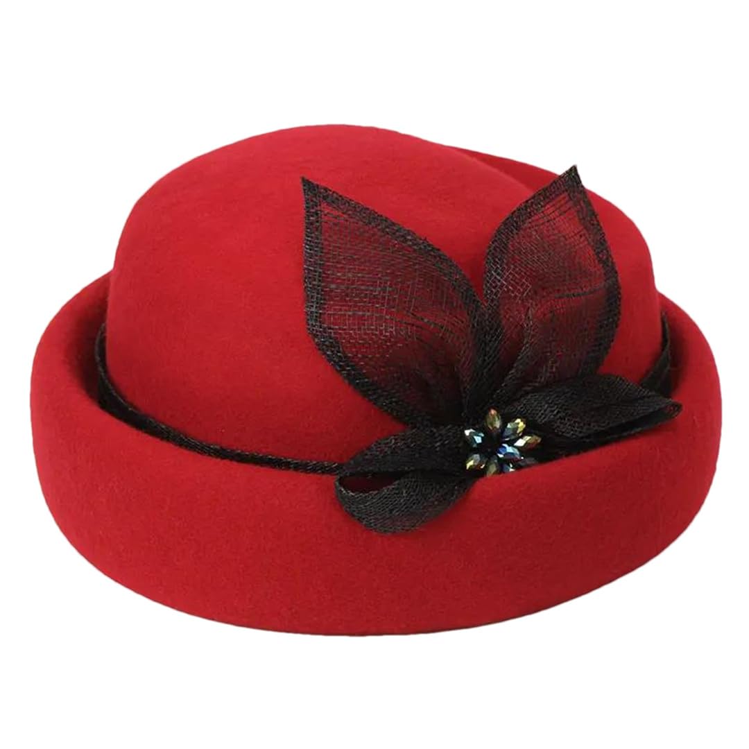 Wvapzxx Vintage Lana Fedoras Cappello Autunno Inverno Donne Filato di Lino Diamante Decorazione Cap Lady Chiesa Party Cappelli Eleganti