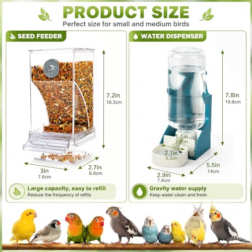 Rypet No Mess Bird Water Feeder Dispenser Set Automatic Bird Feeder Transparent Food Container Cage Acrylic Parrot Feeders Accessories for Small Birds Parrot Cockatoo Canary - Image 2