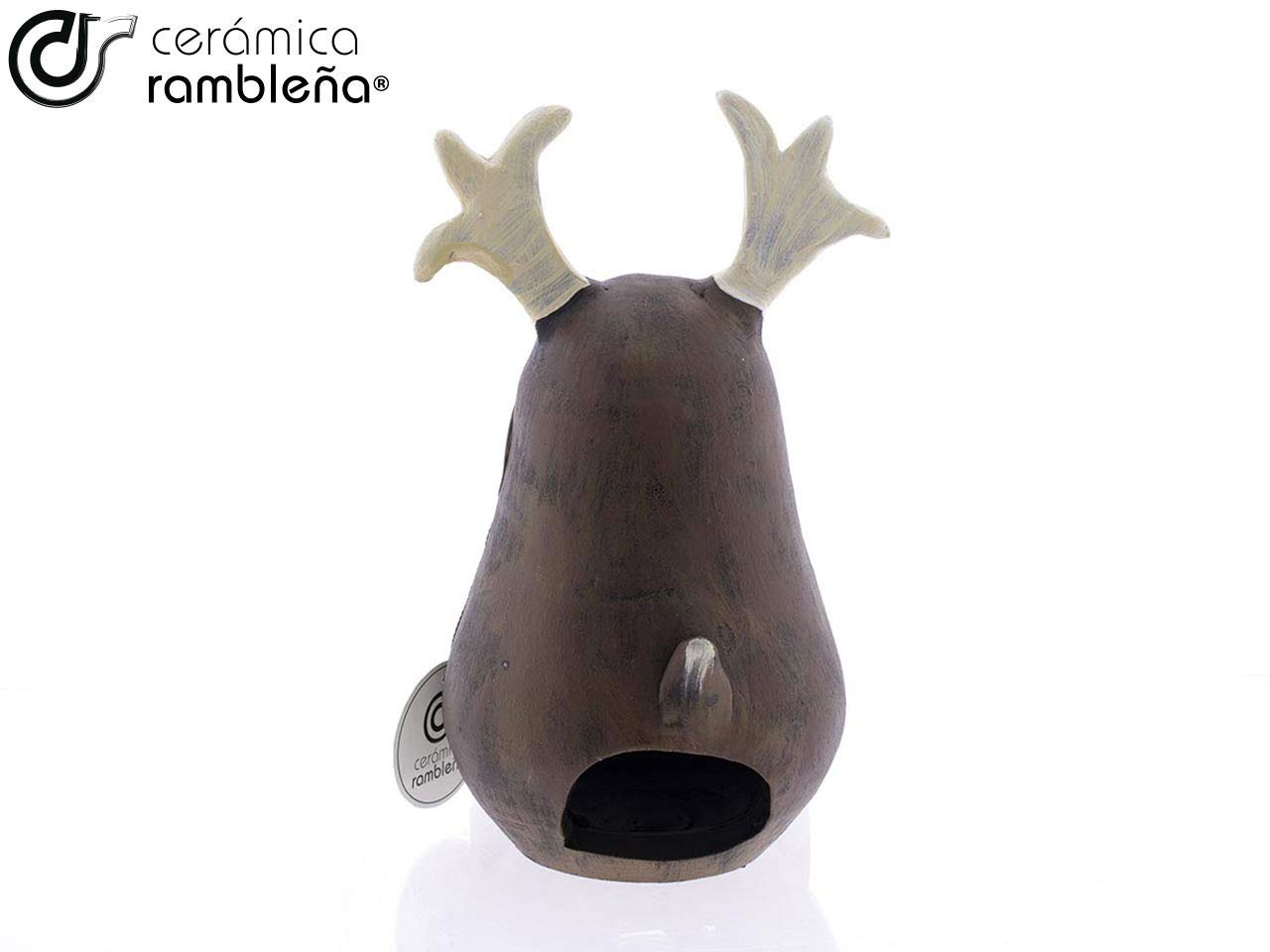 CERÁMICA RAMBLEÑA | Roter Steingut-Kerzenhalter Rentier | Laternen-Kerzenhalter | Dekorative Kerzenhalter | 100% handgemacht | 12x12x21 cm
