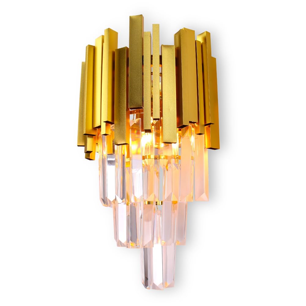 FRIXCHUR Crystal Wandleuchte Gold Square - Nachttischlampe Kristall Nachtlicht für Schlafzimmer, Badezimmer, Flur, Wand Dekor, Treppe, 2*E14