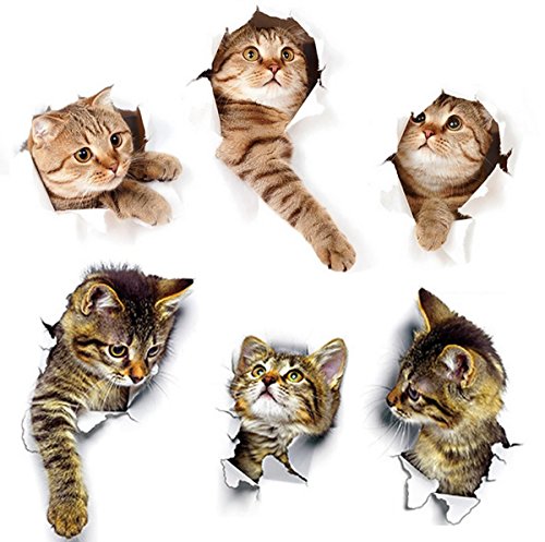 JUSHACHENGTA 3D Wall Decals Stickers Vivid Decors Murals (Cat) for Room Home Removable Wall Art Decals Wall for Kids Rooms DIY Home Decoration （6 Pack）