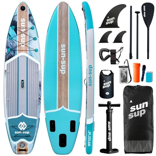 Image of Inflatable Stand Up Paddle Board Extra Wide SUP Board with Removable Fin with Premium SUP Paddle Board Accessories, Wide Stable Design, Non-Slip Comfort Deck for Youth & Adults