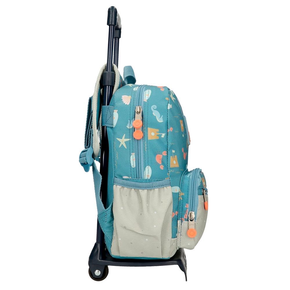 Enso Mr Crab, sac à dos pour enfants, sac à dos scolaire, en polyester, doubles roues pivotanti multidirectionnelles, multiples possibilités d'utilisation., blu, 23 x 28 x 10 cm, Zaino 28 + carrello