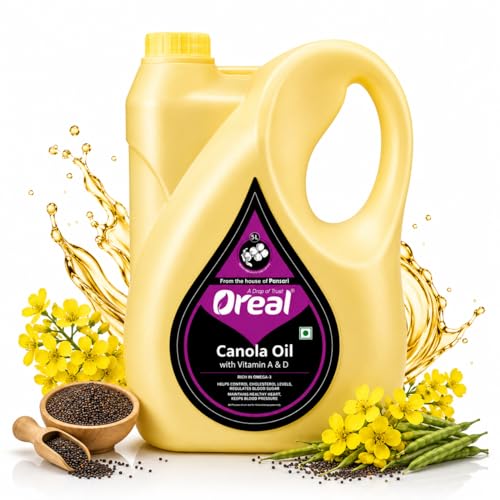 Image of Oreal Premium Pure Canola Oil | 5 Litre| Healthiest Cooking Oil | Rich in Omega-3 and Omega-6 | Improve in Metabolisms & Keeps Active | Preservative Free & Suitable for all Ages