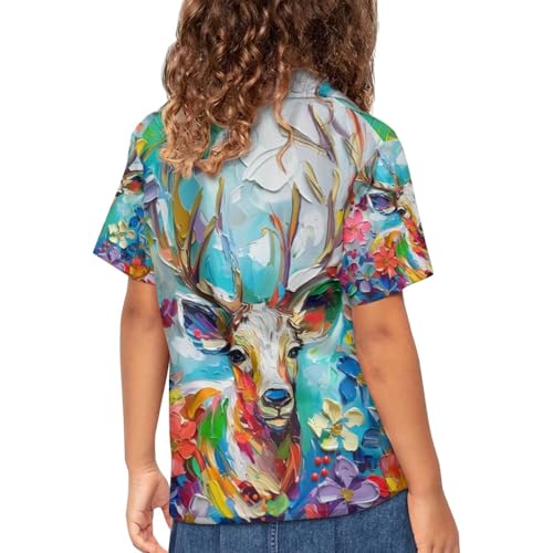 Image of PinUp Angel Funky Casual Hawaiian Shirt Kids Boys Girls Art Oil Painting Animal Pattern Short Sleeve Unisex Beach Shirt
