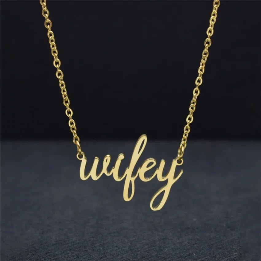 925 Sterling Silver Wifey Necklace To My Best Wife Charm Text Script Wifey Necklaces Mrs Necklace for Women Bachelorette Bride Just Married Ring Gold Pendant Trendy Jewelry2