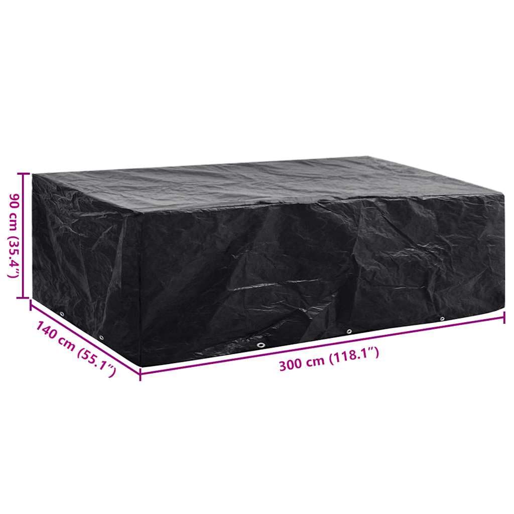Cubierta para muebles de jardín 300 × 140 × 90 cm, lona impermeable con 10 ojales de aluminio y cuerda de fijación, resistente a la rotura y a los rayos UV, transpirable, para muebles de jardín