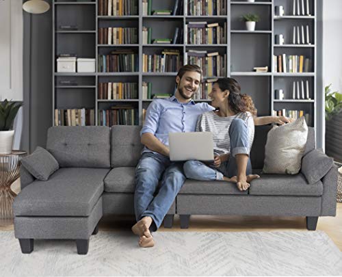 GOOD & GRACIOUS Convertible Sectional Sofa Sets with Ottoman Chaise Lounge, Modular L-Shaped Mid Century Modern Comfy Sofa Couch for Living Room Bedroom Small Space, Dark Gray, 101.25\" 49.5\" 31\" - Thumbnail 7