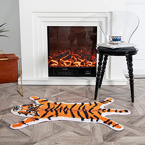 Huichenxing2021Furstore Personalized Tiger Print Rug,Cute Faux Tiger Rug Plush Non-Slip Small Area Rugs For Home Decor Fluffy Animal Print Rug Carpet Door Mat For Living Room Bedroom Playmat 39X26In Orange thumb #5