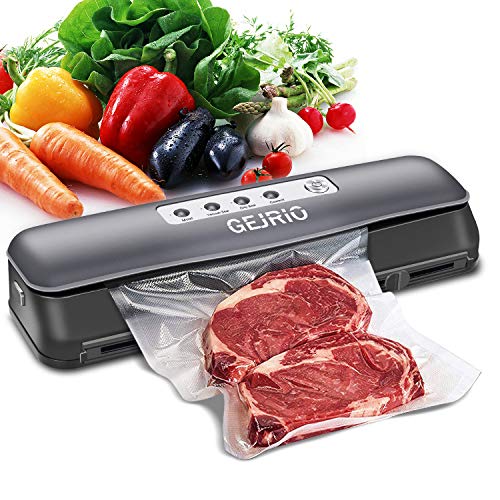 GEJRIO Vacuum Sealer Machine, Automatic Food Sealer for Food Savers with Starter Kit, Led Indicator Lights, Dry & Moist Food Modes, Vacuum Air Sealing System for Food Preservation