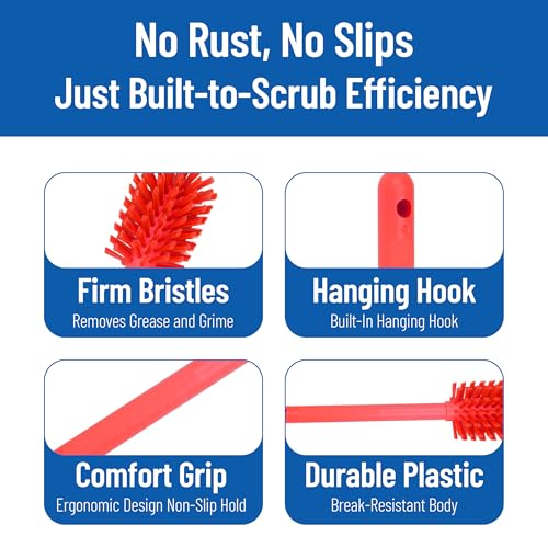 Image of SPARTA Large Water Bottle Brush Ideal for Wide-Mouth Jars, Bottles and Tumblers, Dishwashing Tool with Handle for Home and Commercial Kitchens, Plastic, 12 Inches, Red
