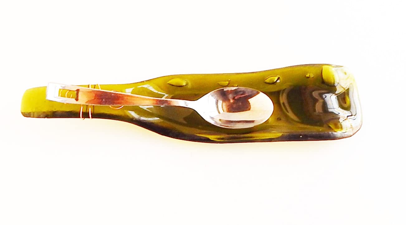 Glass Spoon Rest Wine Bottle Kitchen Gifts Olive Handmade
