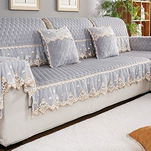Nuanyi Vintage Lace Suede Couch Cover Plush Sofa Slipcover, Winter Sofa Cover Back Towel Sofa Cover Pet Protector-Gray 35X83Inch+6Inch #TOP1
