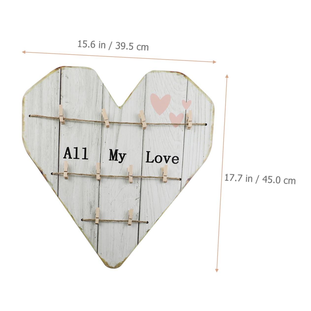 MAGICLULU Decorazione da Parete a Forma di Cuore in Legno Rustico per Foto, Clip Portafoto, per Matrimonio e Casa Nuova