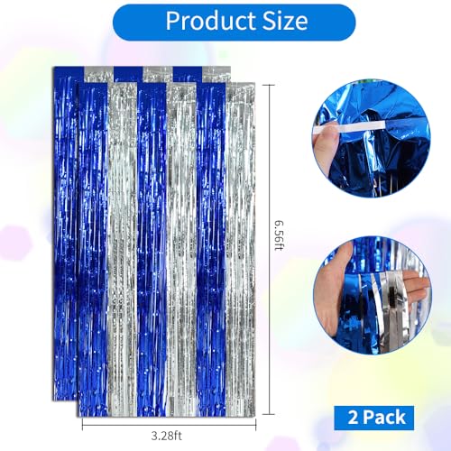 Image of BEISHIDA 2Pcs Blue Silver Door Streamers Congrats Grade 2026 Decoration Backdrop Foil Fringe Tinsel Party Streamers Curtains for Birthday Graduation Winter Party Decoations (3.28 ft x 6.56 ft)