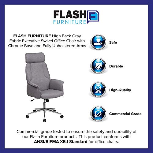 Flash Furniture High Back Gray Fabric Executive Swivel Office Chair With Chrome Base And Fully Upholstered Arms #TOP3