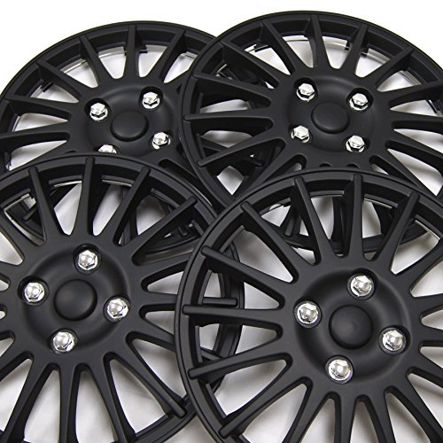 Image of WC3-15-611-B - Pack of 4 Hubcaps - 15-Inches | Black | Style 611 Style Snap-On (Pop-On) Type Matte Black Wheel Covers Hub-caps